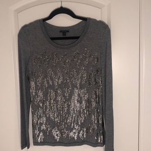 Lafayette 148 Gray Sequin Long-sleeved Top New M